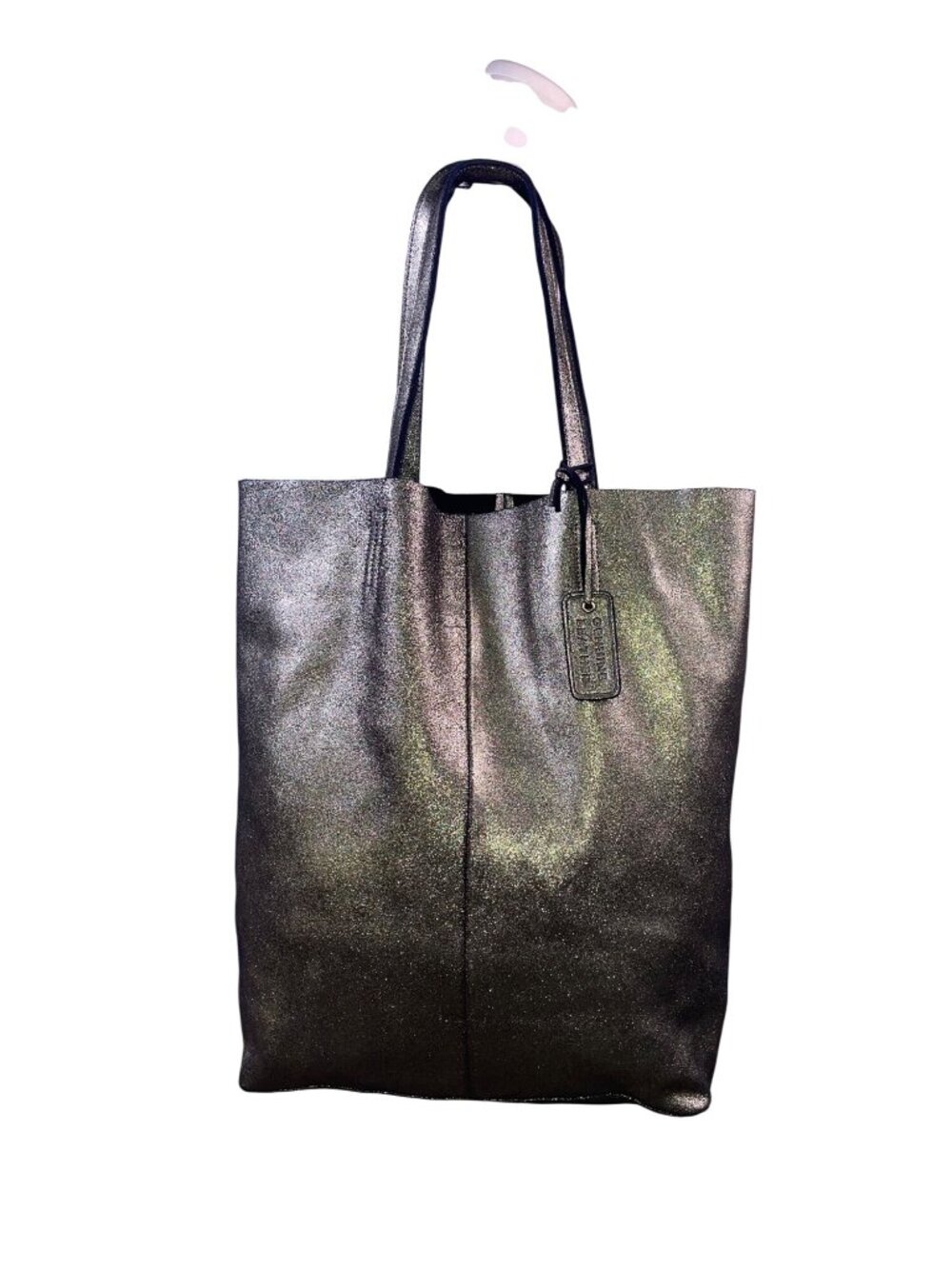 Merona Women’s Metallic Genuine Leather Double Handles Gold Tag Detail Tote Bag - Picture 11 of 14